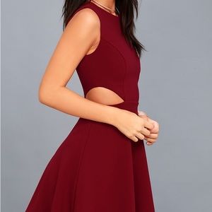 Lulu’s Toast To You Wine‎ Red Cutout Skater Dress